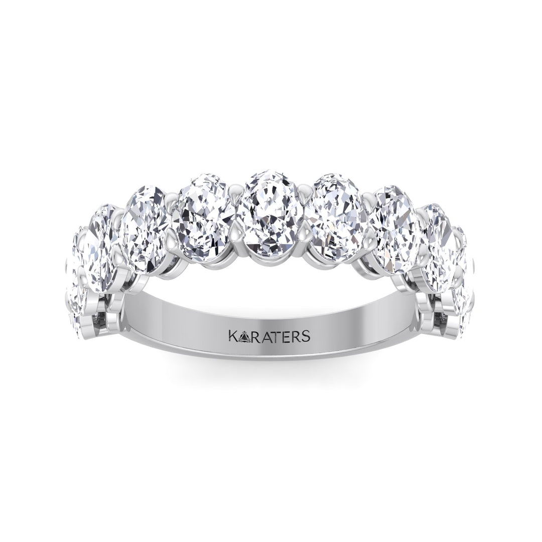 Llívia-Oval Lab White Gold Diamond Semi/Halfway Eternity Band, Top Down