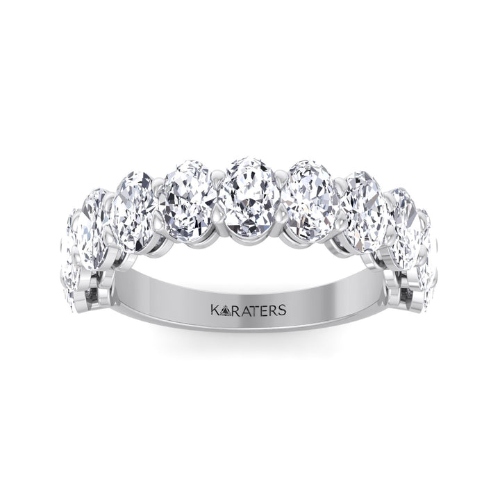 Llívia-Oval Lab White Gold Diamond Semi/Halfway Eternity Band, Top Down
