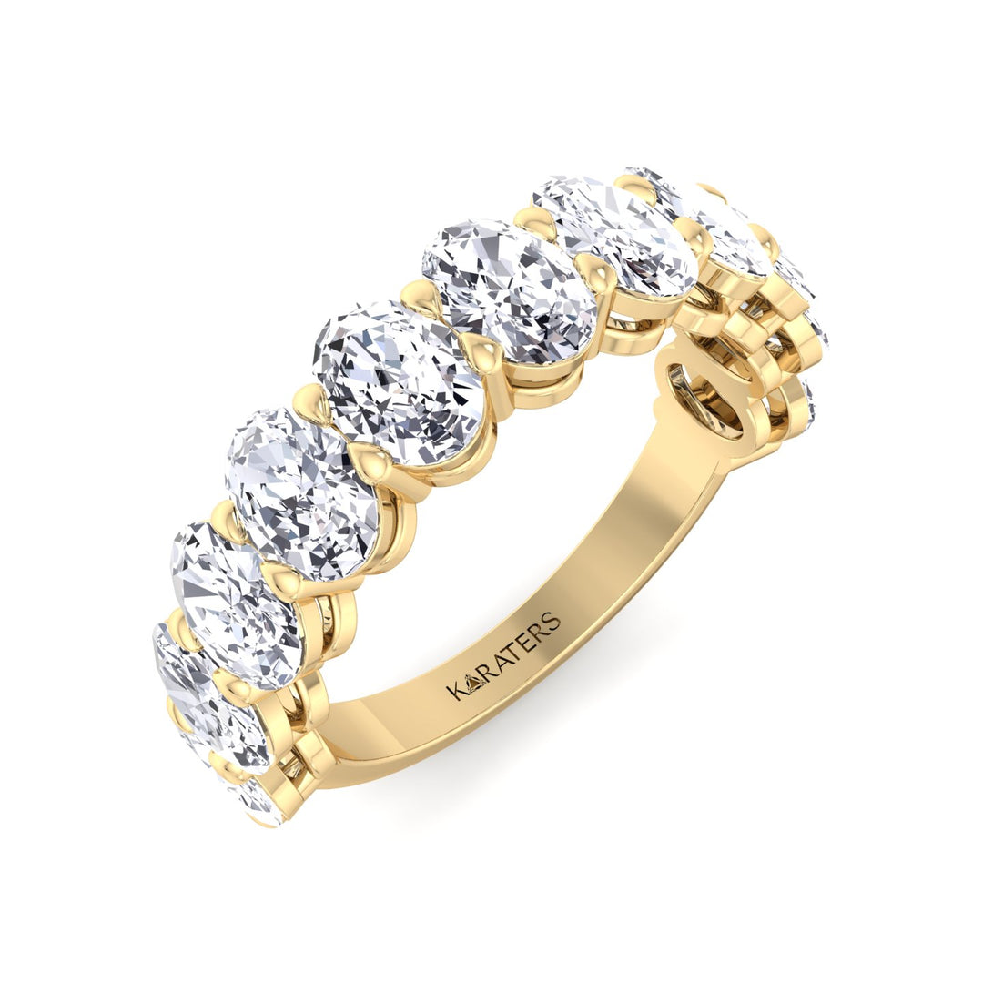 Llívia-Oval Lab Yellow Gold Diamond Semi/Halfway Eternity Band, Tilted