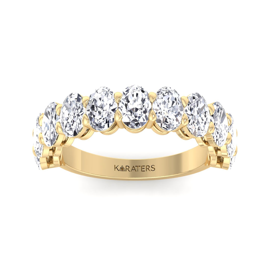 Llívia-Oval Lab Yellow Gold Diamond Semi/Halfway Eternity Band, Top Down