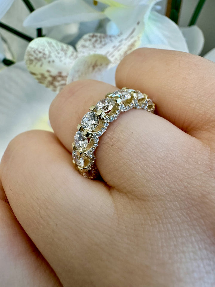 Luarca-Round Lab Yellow Gold Diamond Eternity Band on Hand