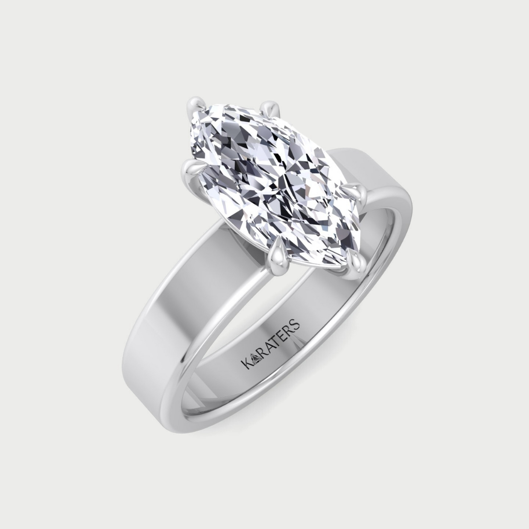 Marquise Shape Lab Grown Diamond Engagement Ring with Wide Band 14K 18K Platinum