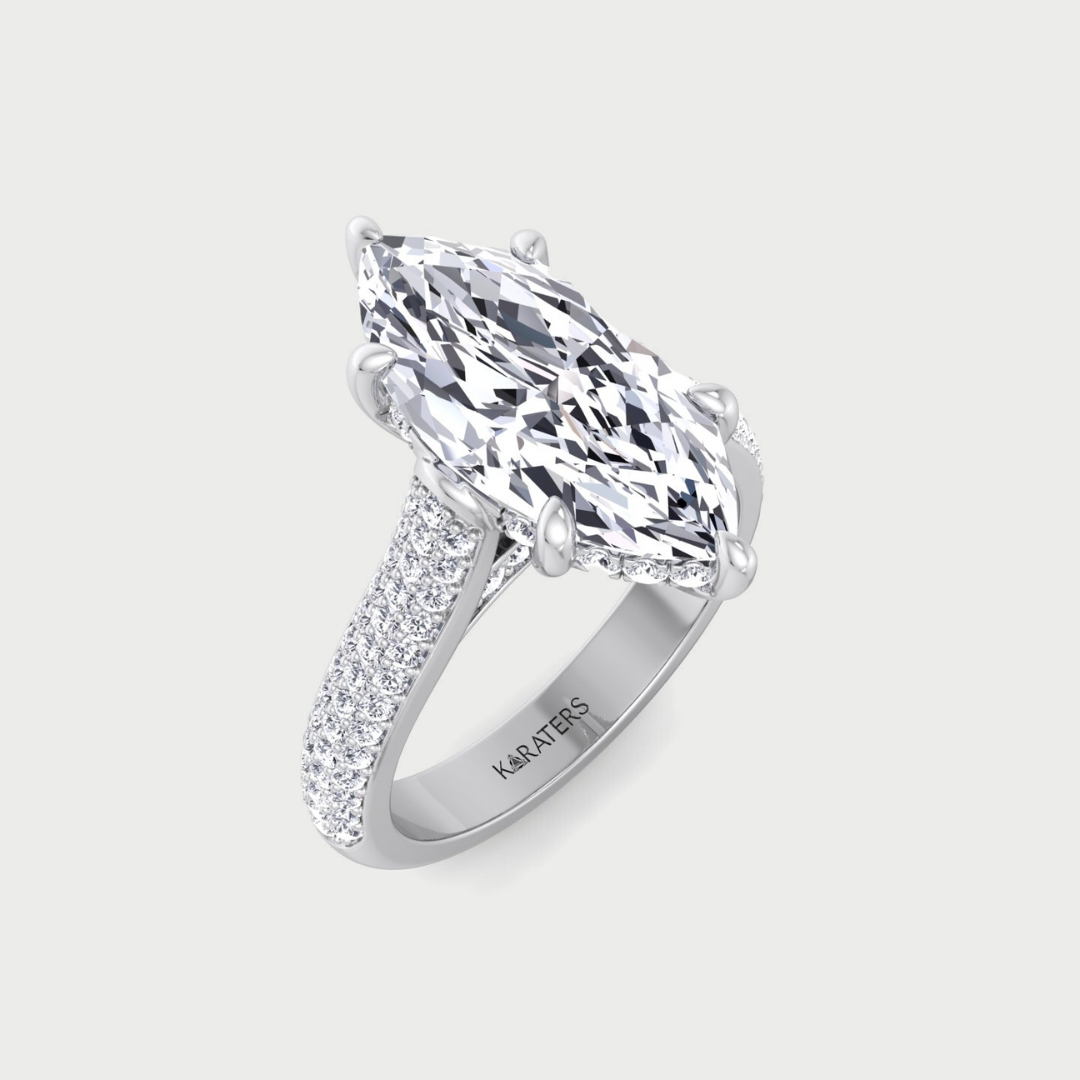 Marquise Shape Lab-Grown Diamond with Three Row Pave and Hidden Halo-1CT-2CT-3CT-4CT-5CT-6CT-7CT-8CT-9CT-10CT-Platinum
