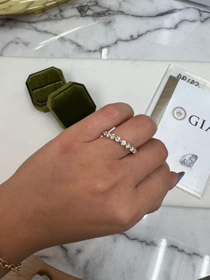 Murcia-Round Lab Yellow Gold Diamond Eternity Band, Female Finger