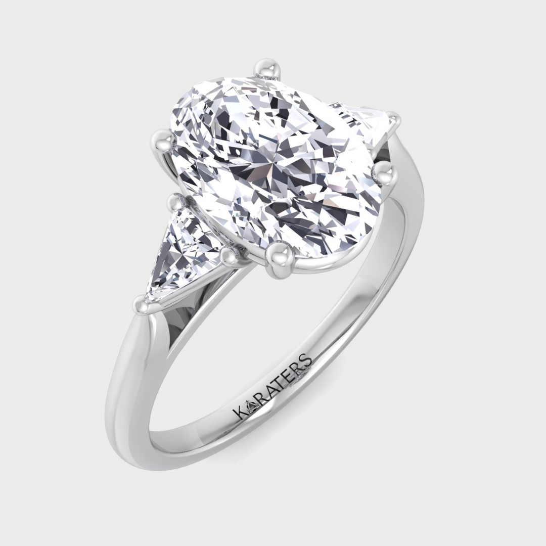 Oval Cut Lab Grown Diamond Engagement Ring Trillion Side Stones