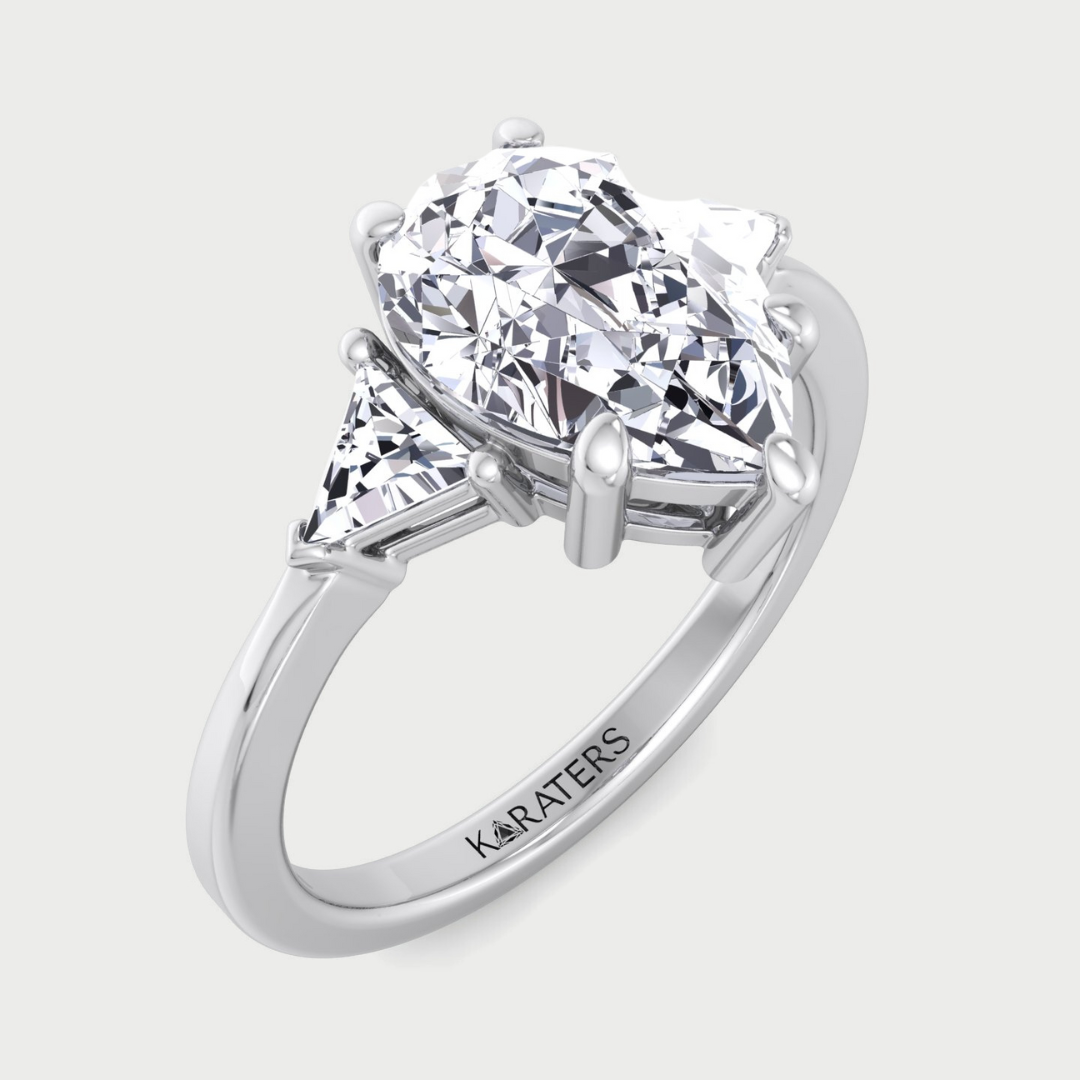 Diamond ring with 'Karaters' branding on a light gray background