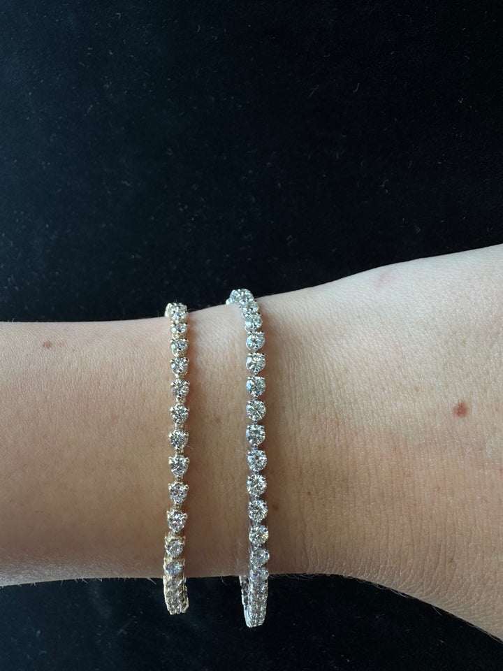 3 Prong Round Cut Lab Grown Diamond Tennis Bracelet 14K Solid Gold