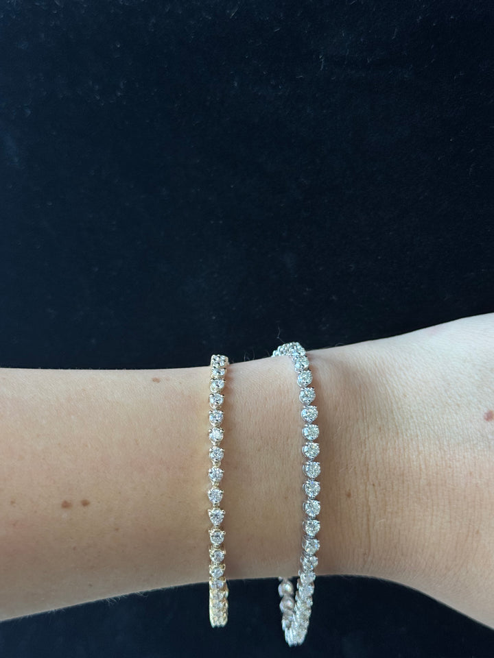 3 Prong Round Cut Lab Grown Diamond Tennis Bracelet 14K Solid Gold