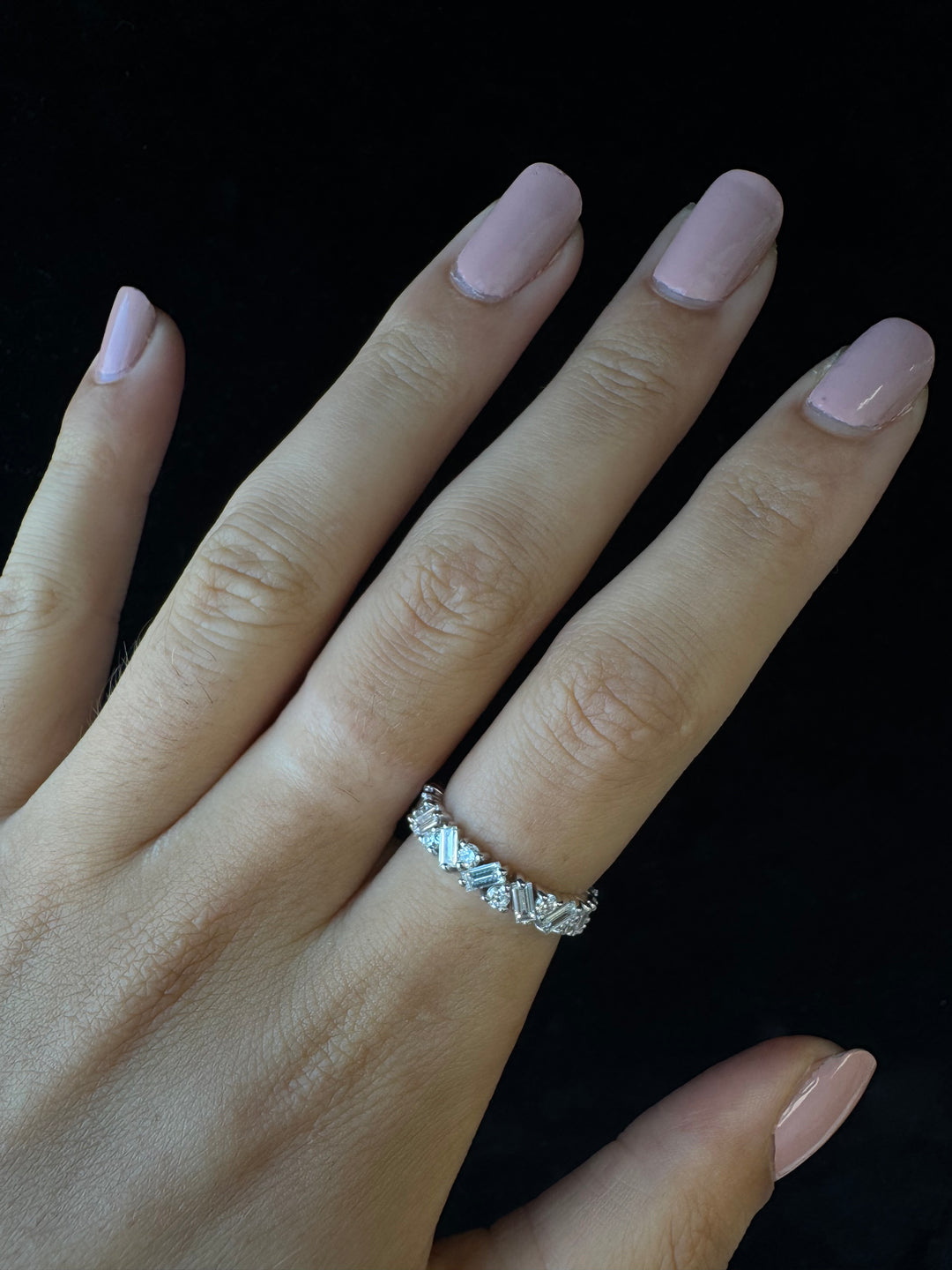 Round and Baguette Shape Lab Grown Diamond Offset Band