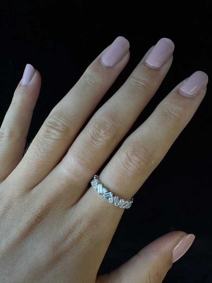 Round and Baguette Shape Lab Grown Diamond Offset Band