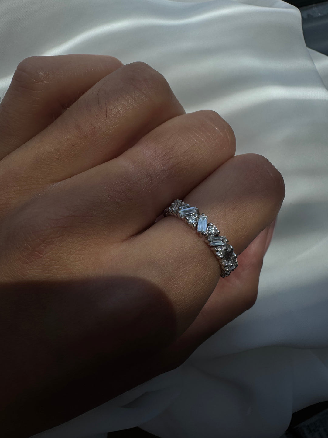 Round and Baguette Shape Lab Grown Diamond Offset Band