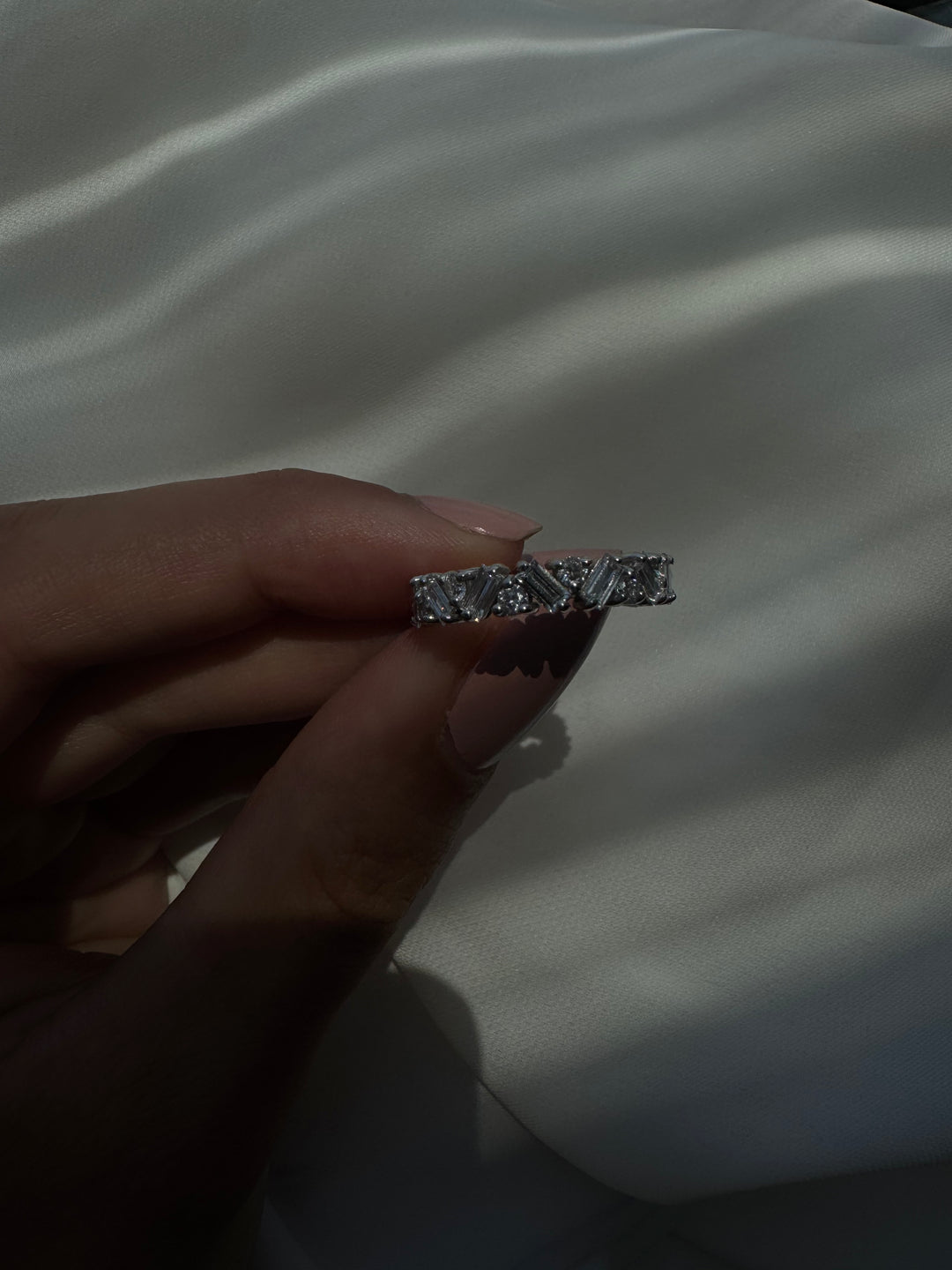 Round and Baguette Shape Lab Grown Diamond Offset Band