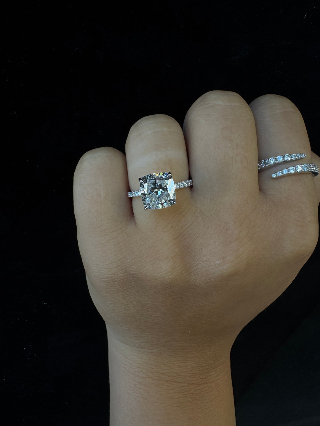 Cushion Cut Lab Grown Diamond Engagement Ring with SideStones