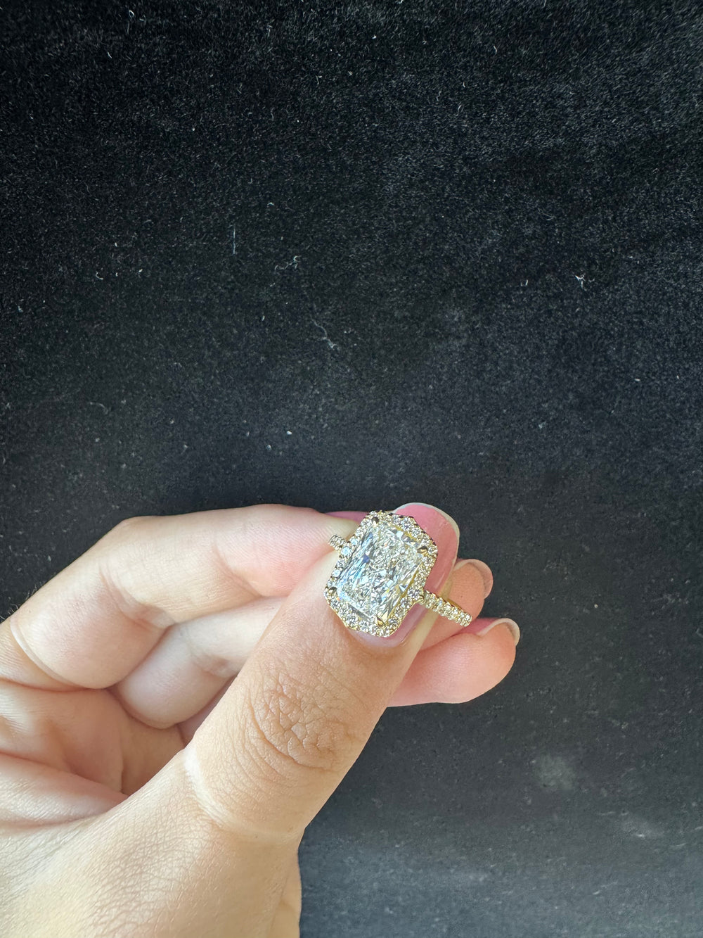 Vintage Style Radiant Cut Lab Grown Diamond Engagement Ring with Halo- Yellow