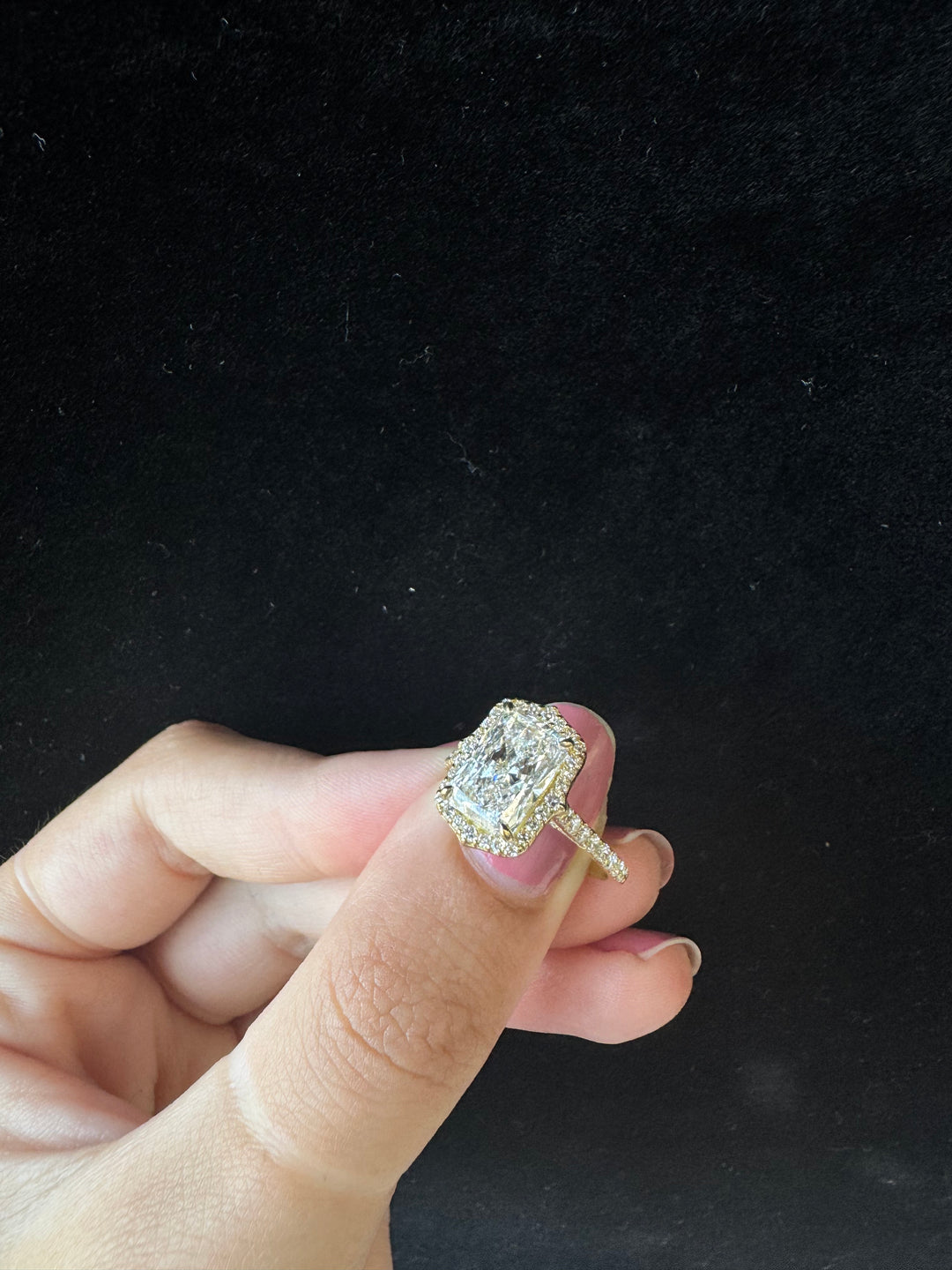 3CT Vintage Style Radiant Cut Lab Grown Diamond Engagement Ring with Halo- Yellow