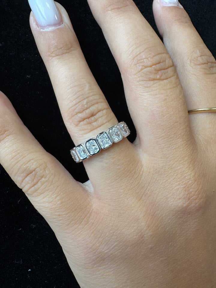 Bezel Set Radiant Shape Lab Grown Diamond Eternity Band 18K 3CT White Gold