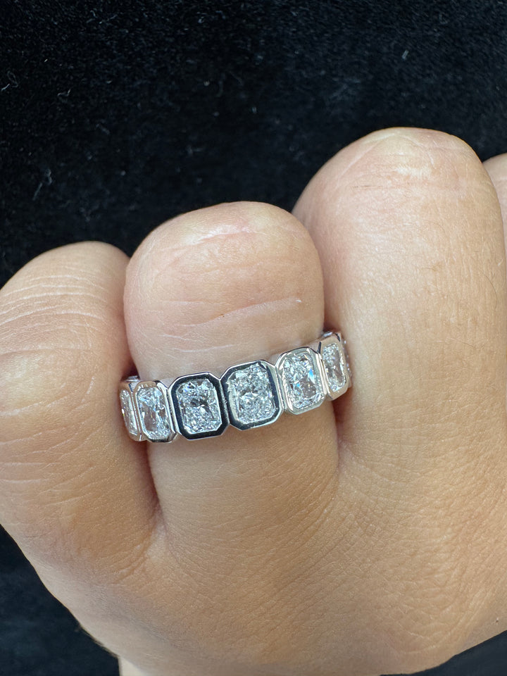 Bezel Set Radiant Shape Lab Grown Diamond Eternity Band 14K 3CT White Gold