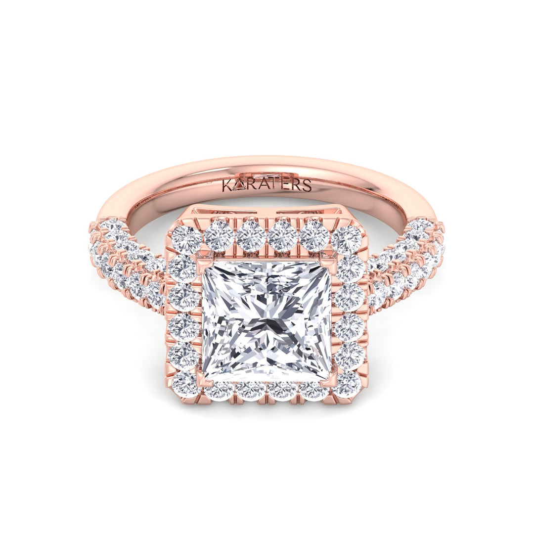 Princess-Cut Halo  Ring with Semi-Pave Band Rose