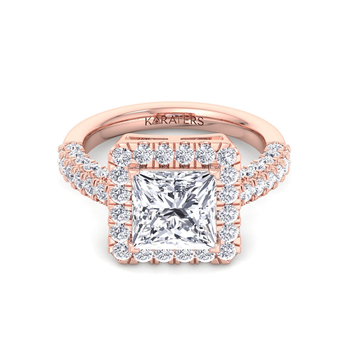Princess-Cut Halo  Ring with Semi-Pave Band Rose