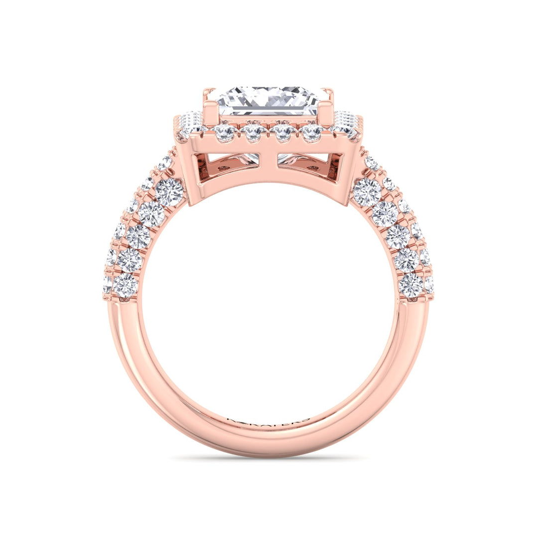 Princess-Cut Halo Ring with Semi-Pave Rose Gold Band