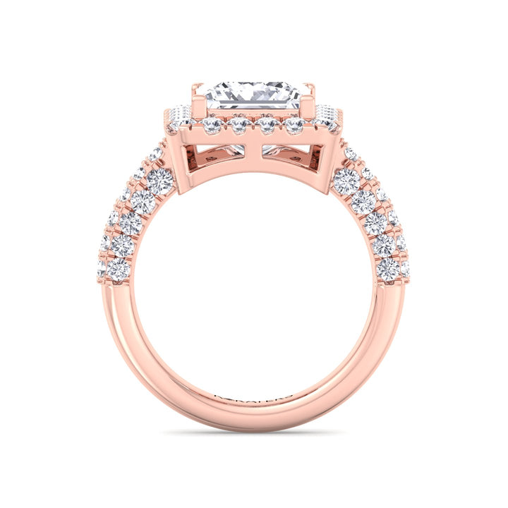 Princess-Cut Halo Ring with Semi-Pave Rose Gold Band