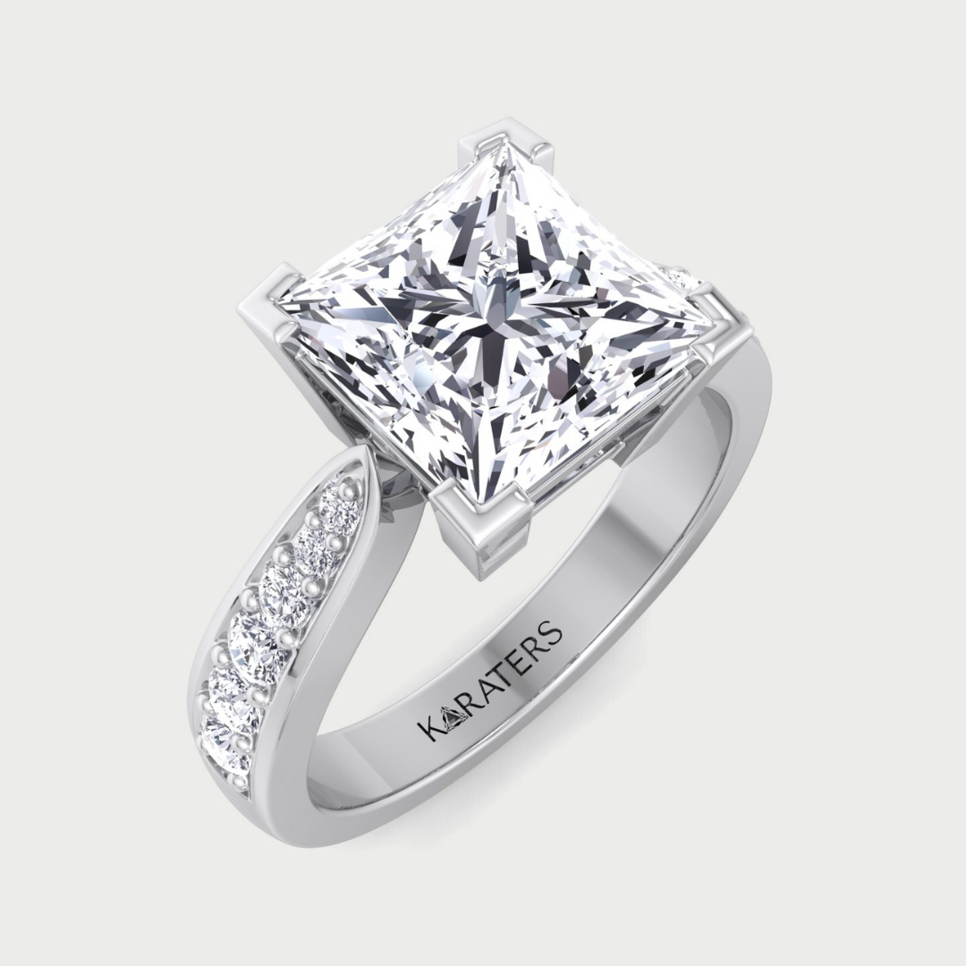 Princess Cut Lab-Grown Diamond Engagement Ring with SideStones Channel Setting
