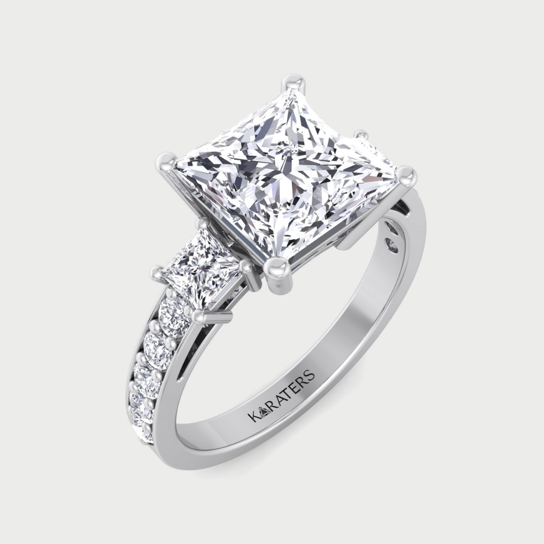 Princess Cut Lab Grown Diamond Engagement Ring With SideStones