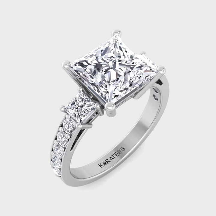 Princess Cut Lab Grown Diamond Engagement Ring With SideStones