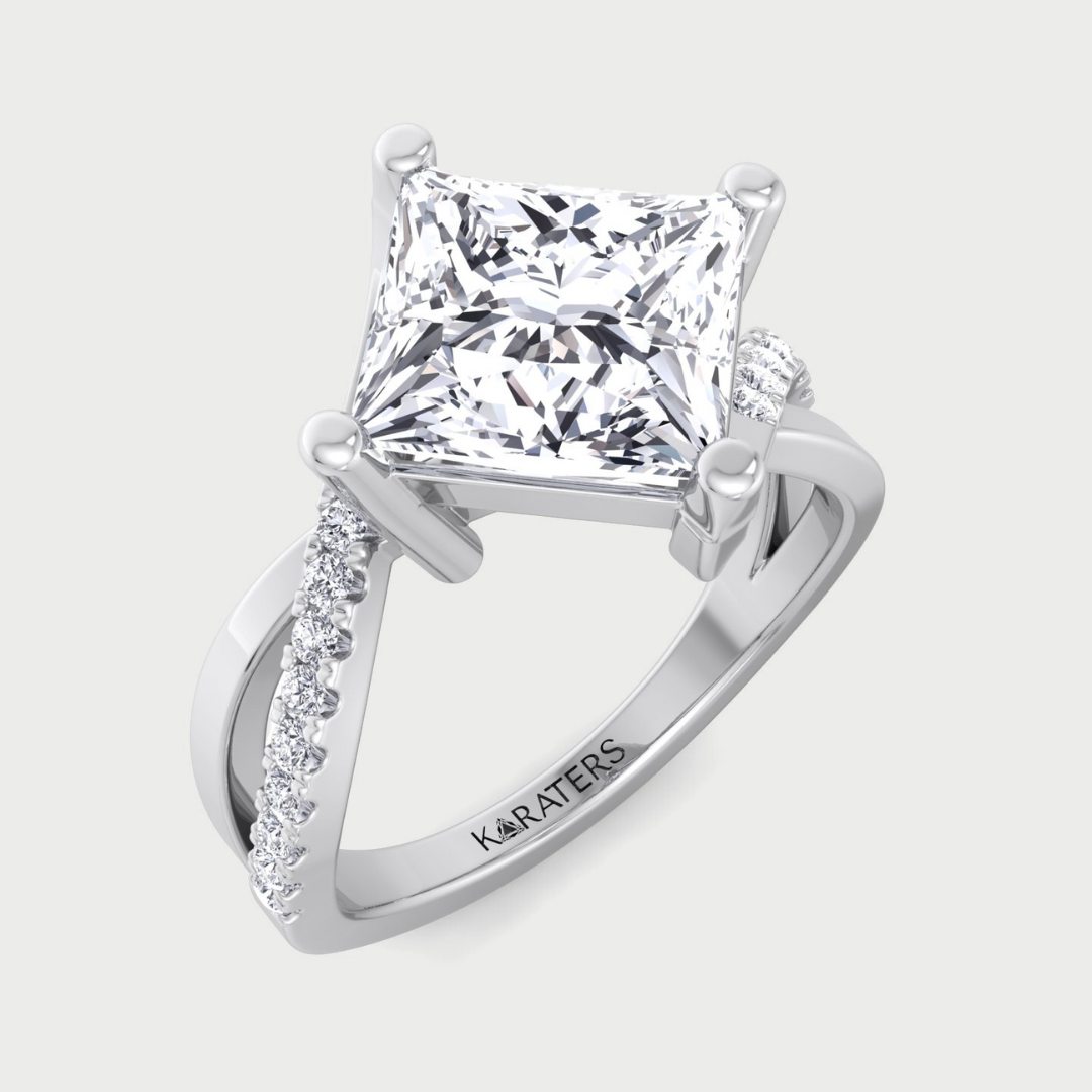 Princess Lab Diamond Engagement Ring Wrap Detail SideStones
