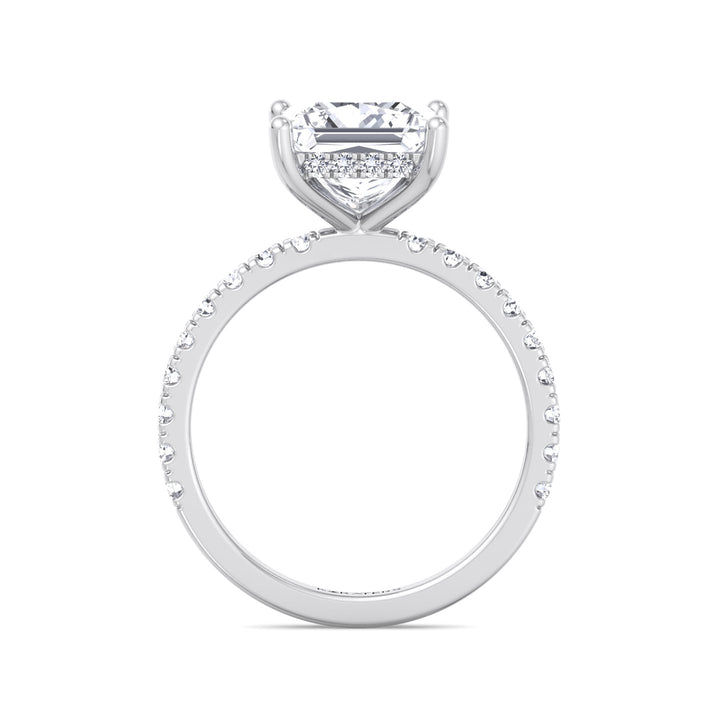 Princess Lab Diamond Ring Hidden Halo Pave Band White