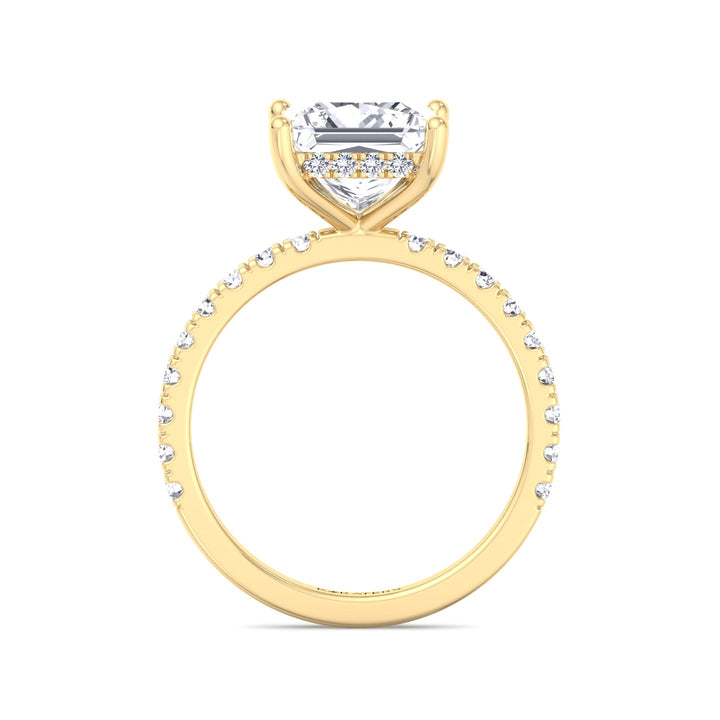 Princess Lab Diamond Ring Hidden Halo Pave Yellow Gold