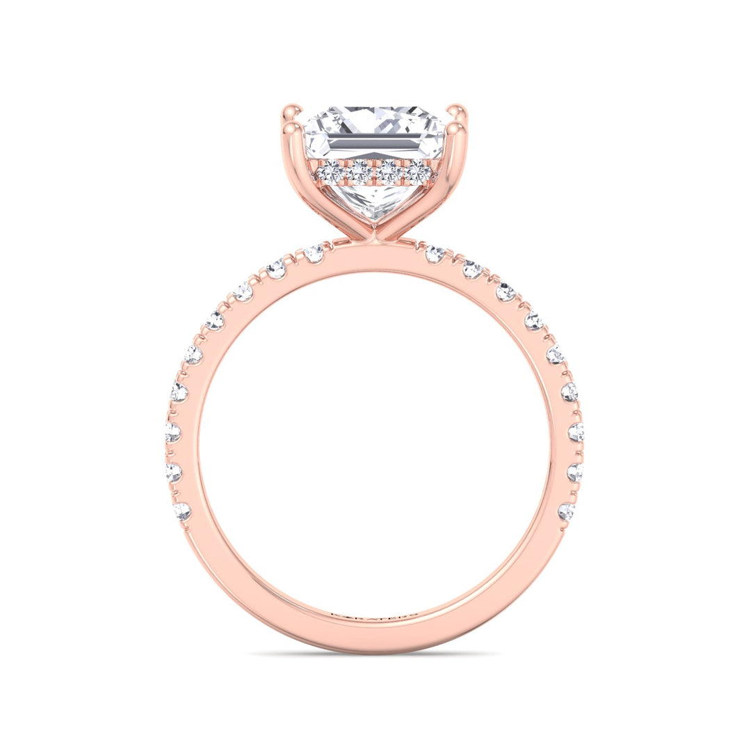 Princess Lab Diamond Ring Rose Hidden Halo & Pave Band