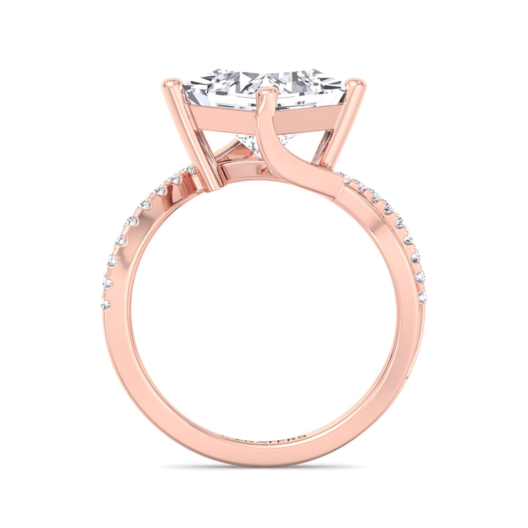 Princess Lab Diamond Ring Wrap SideStones Rose Gold
