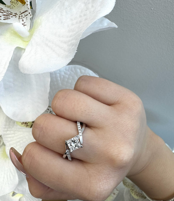 Princess Lab Diamond Ring Wrap SideStones White