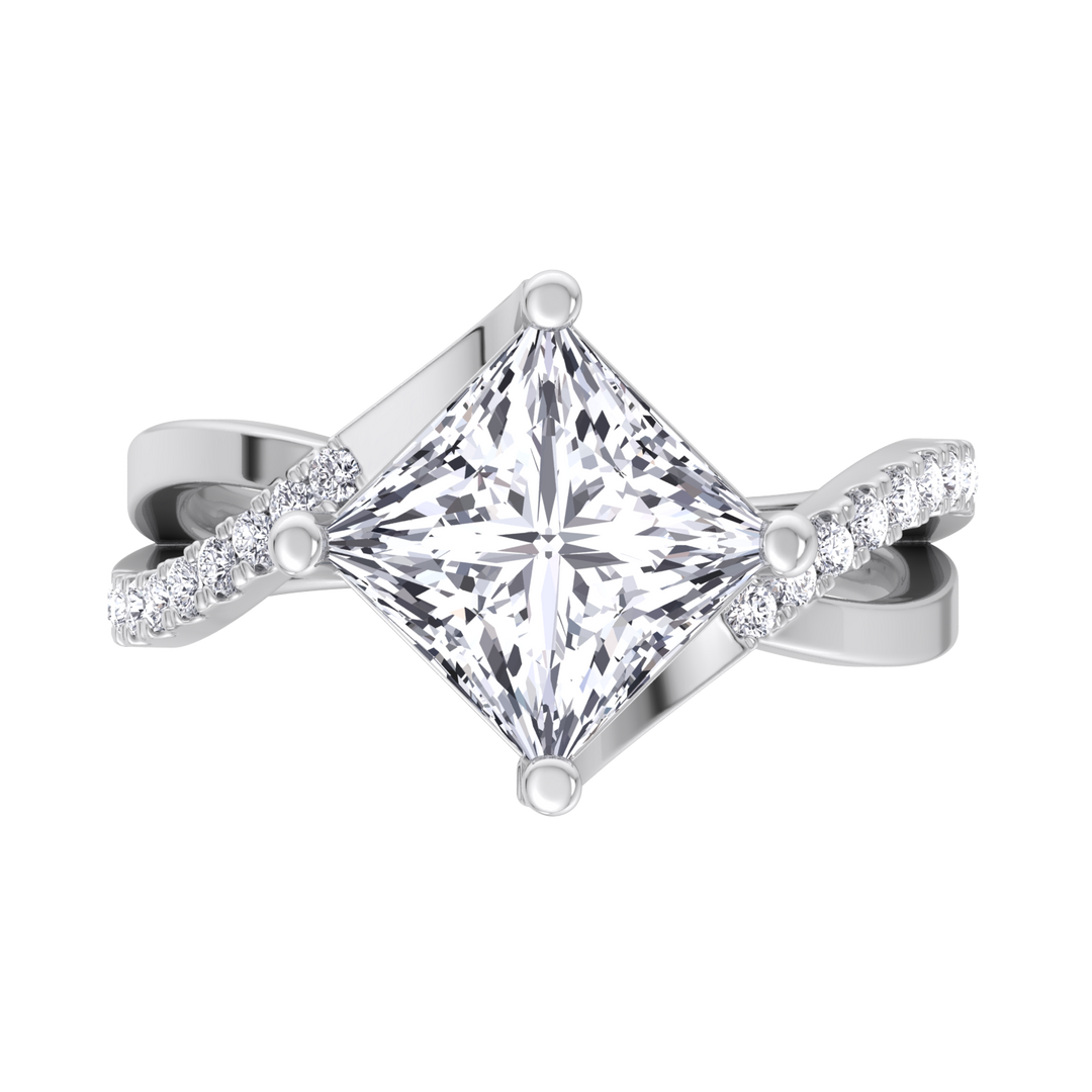 Princess Lab Diamond Ring Wrap SideStones White Gold