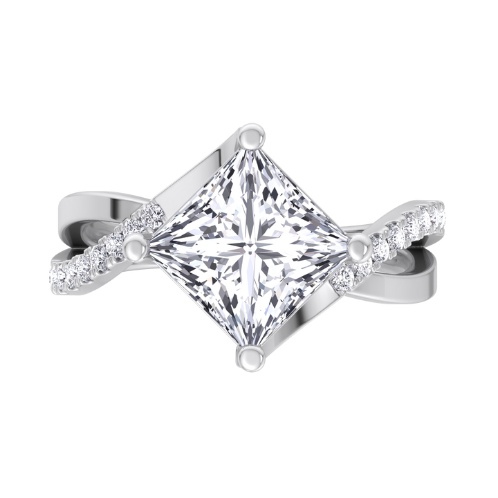 Princess Lab Diamond Ring Wrap SideStones White Gold