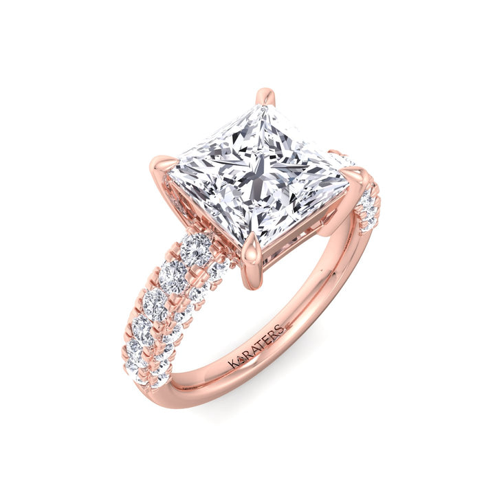 Princess Lab Diamond Rose Gold Ring Pave Band