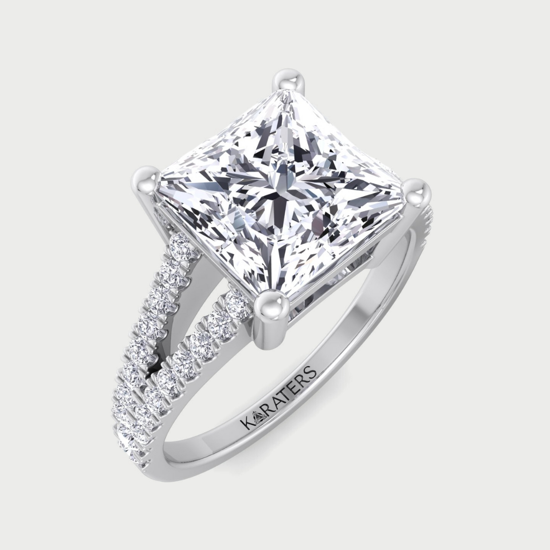 Princess Lab Diamond Solitaire Ring Double Band White
