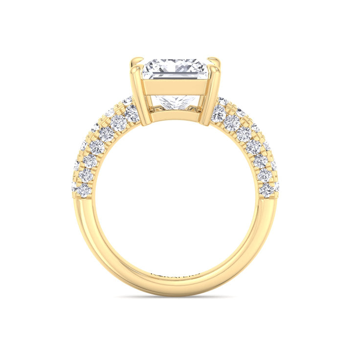 Princess Lab Diamond Yellow Gold Ring Pave Band