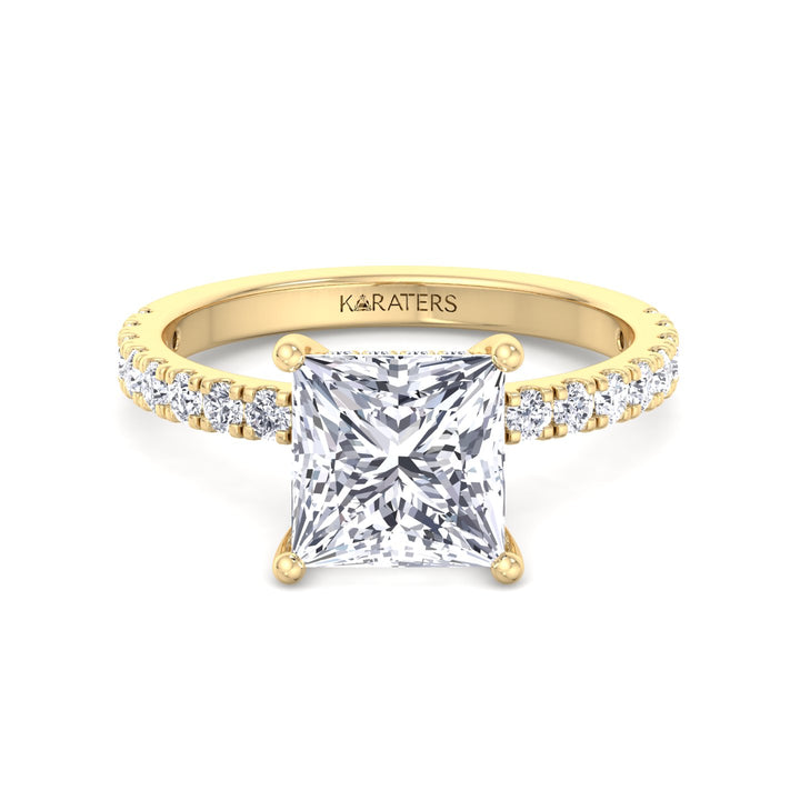 Princess Lab Diamond Yellow Ring Hidden Halo Pave