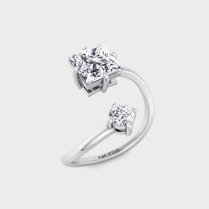 Princess & Round Lab Diamond Open Engagement Ring