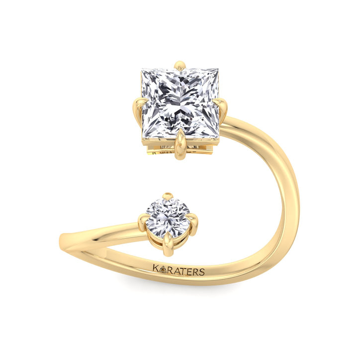Princess & Round Lab Diamond Open Engagement Ring Yellow
