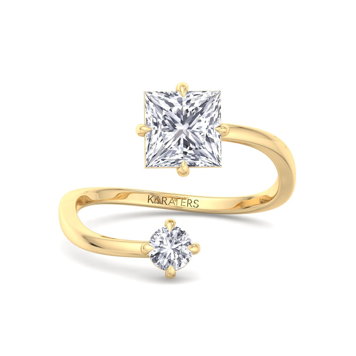 Princess & Round Lab Diamond Open Ring Yellow Gold