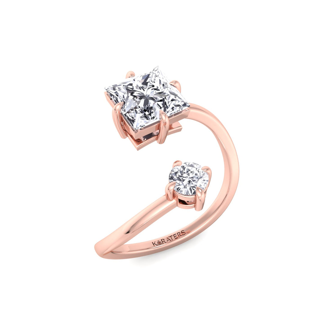 Princess & Round Lab Diamond Open Rose Gold Ring