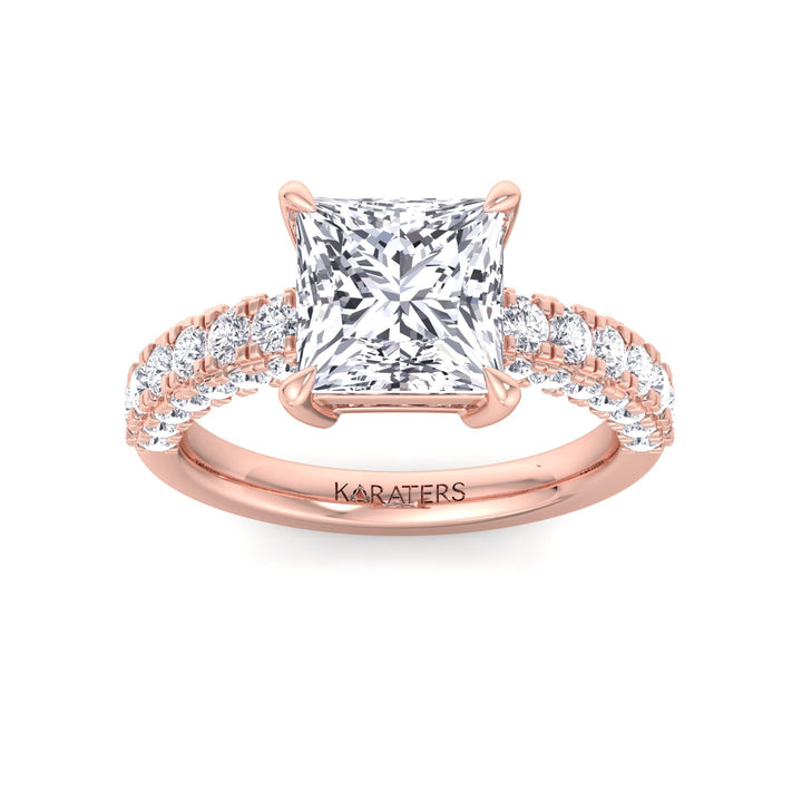 Princess cut Lab Diamond Pave Band Rose Ring