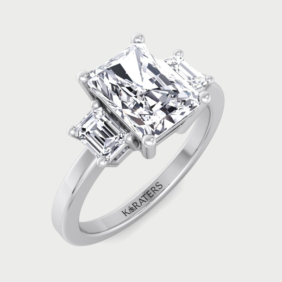 3 stone ring radiant and emerald engagement ring