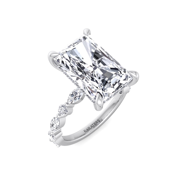 Radiant Lab Diamond Ring Hidden Halo & Round Sidetones White