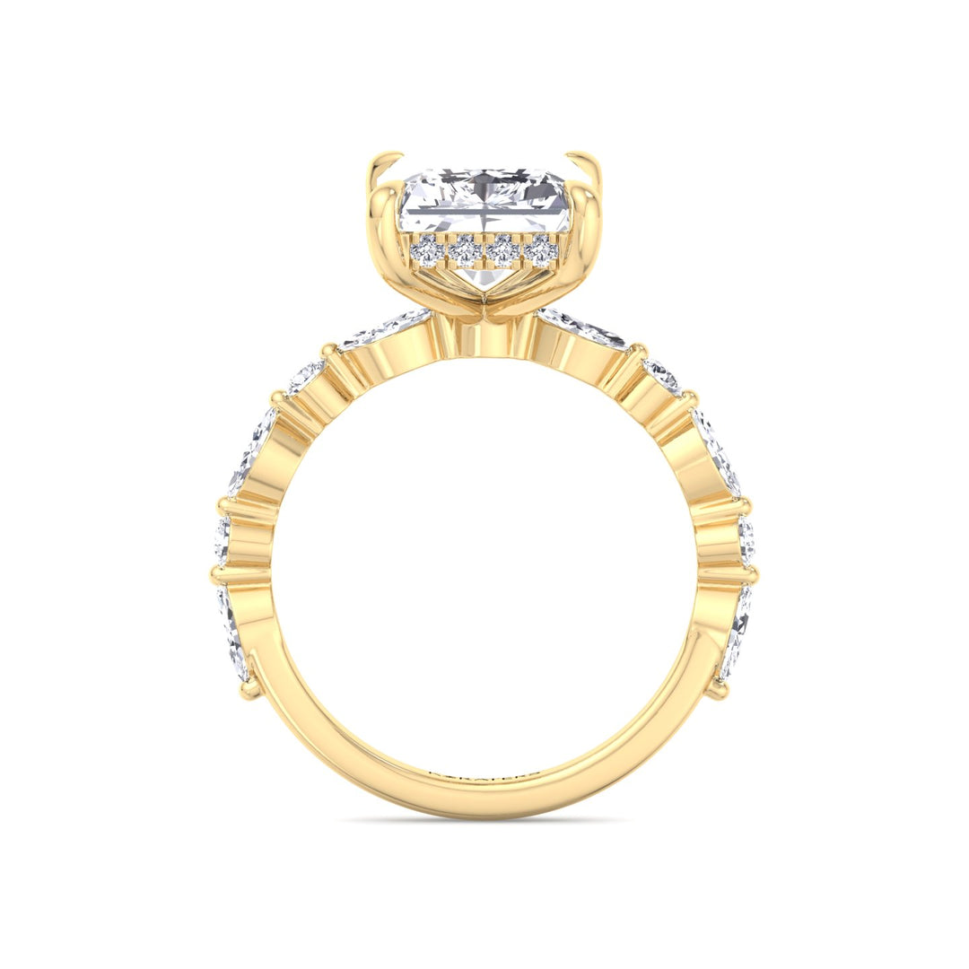 Radiant Lab Diamond Ring Hidden Halo & Round Sidetones Yellow