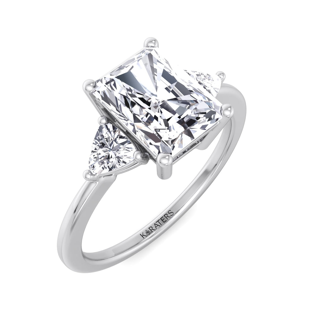 Radiant Lab Diamond Ring Trillion Sidestones White