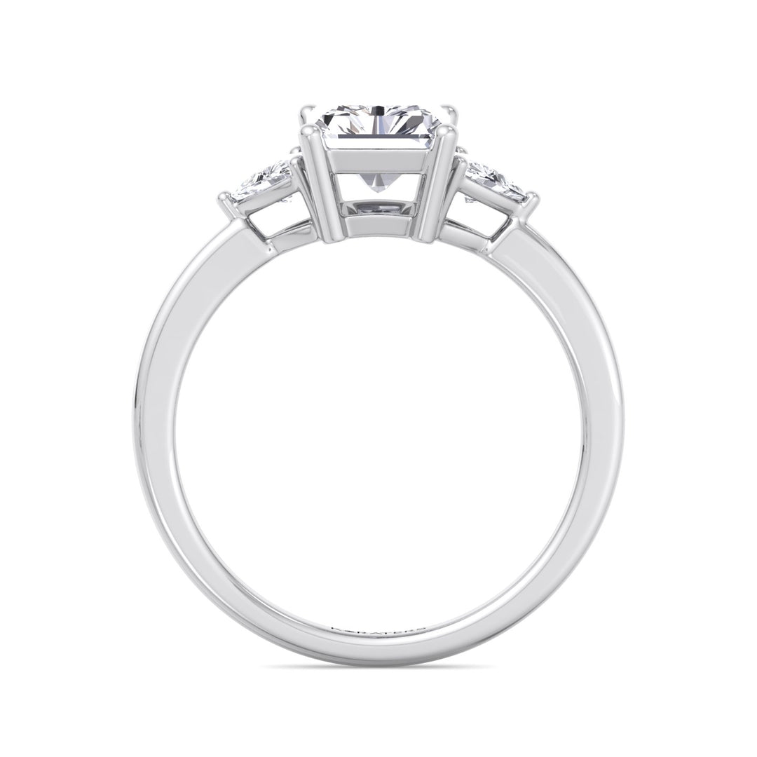 Radiant Lab Diamond Ring Trillion Sidestones White Gold